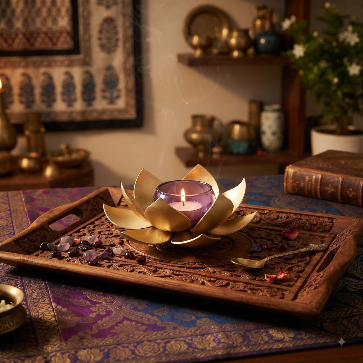 ELEGANT METAL KAMAL SHAPE DIYA