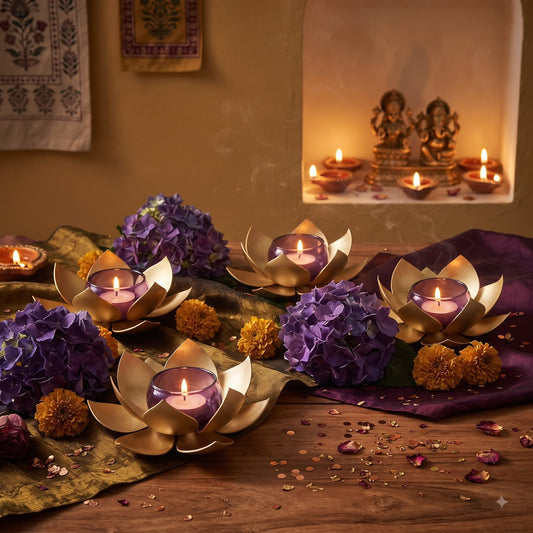 ELEGANT METAL KAMAL SHAPE DIYA